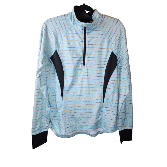 Tek Gear Womens L Blue Striped 1/2 Zip Long Sleeve DryTEK Activewear Shirt - Picture 1 of 5